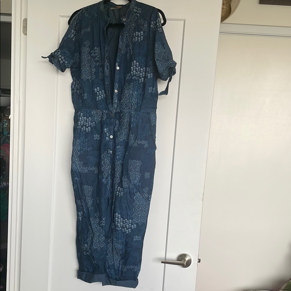 FREE PEOPLE Denim Blue Floral Jumpsuit